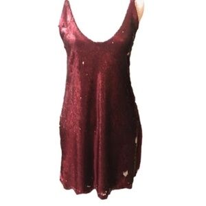 Free People Seeing Double Red Sequin Mini Dress, Size Medium